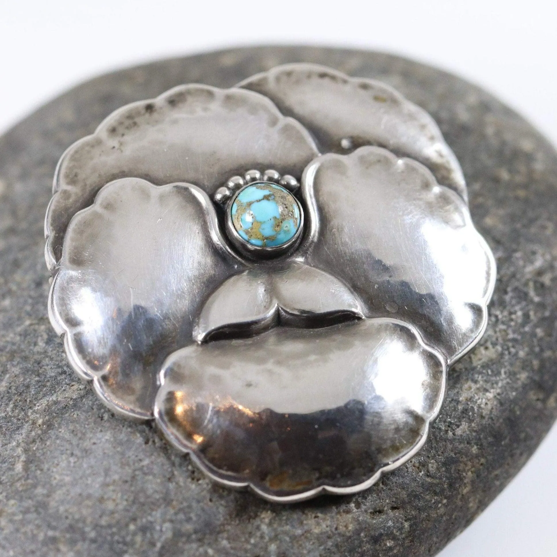Vintage Georg Jensen Jewelry | Art Nouveau Pansy with Turquoise Brooch 113