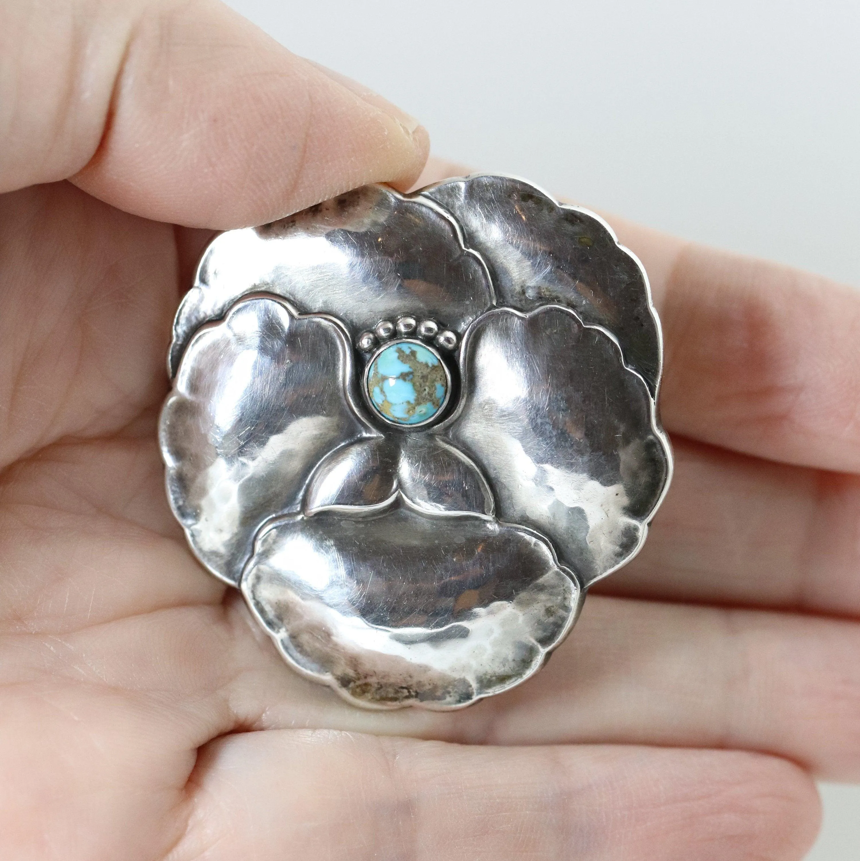 Vintage Georg Jensen Jewelry | Art Nouveau Pansy with Turquoise Brooch 113