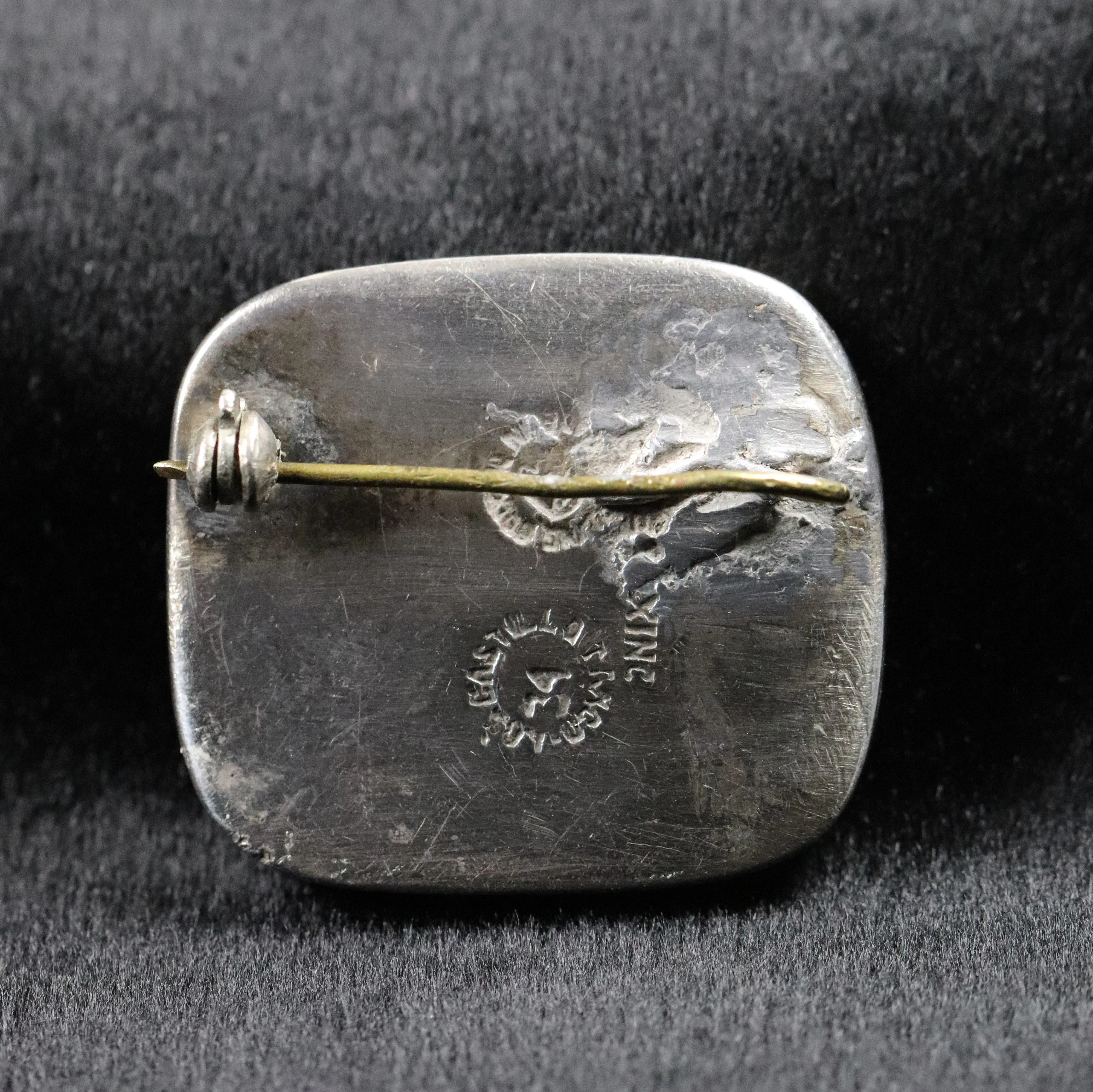 Vintage Los Castillo Taxco Silver Mexican Jewelry | Inlaid Tribal Brooch