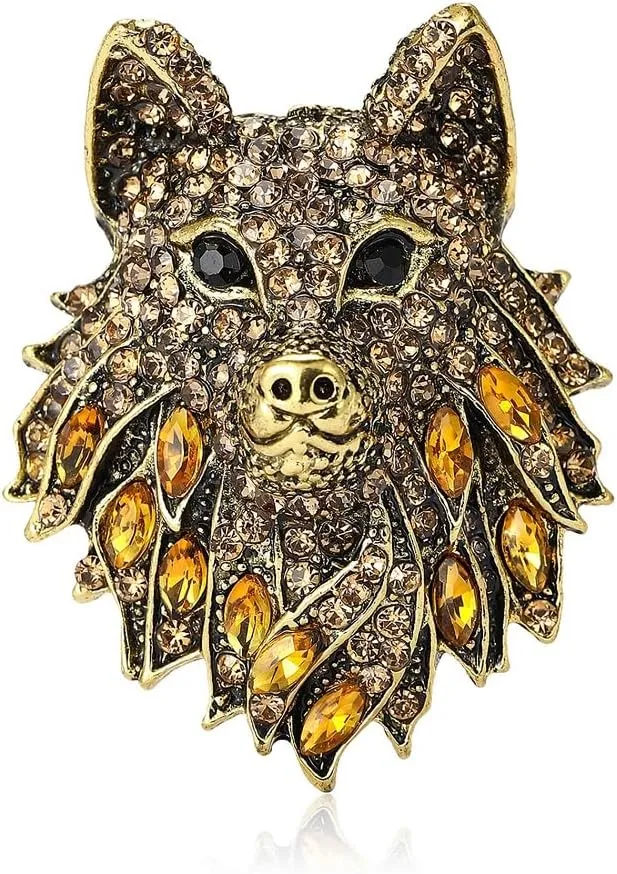 Wolf Head Brooch Pins for Women, Gold Wolf Brooch Pin, Cute Wolf Animal Brooch Lapel Pin, Bohemian Golden Wolf Head Brooches Pins for Women Hat Bag Suit Dress Accessories Jewelry