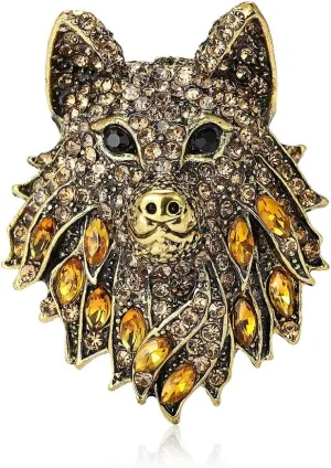Wolf Head Brooch Pins for Women, Gold Wolf Brooch Pin, Cute Wolf Animal Brooch Lapel Pin, Bohemian Golden Wolf Head Brooches Pins for Women Hat Bag Suit Dress Accessories Jewelry