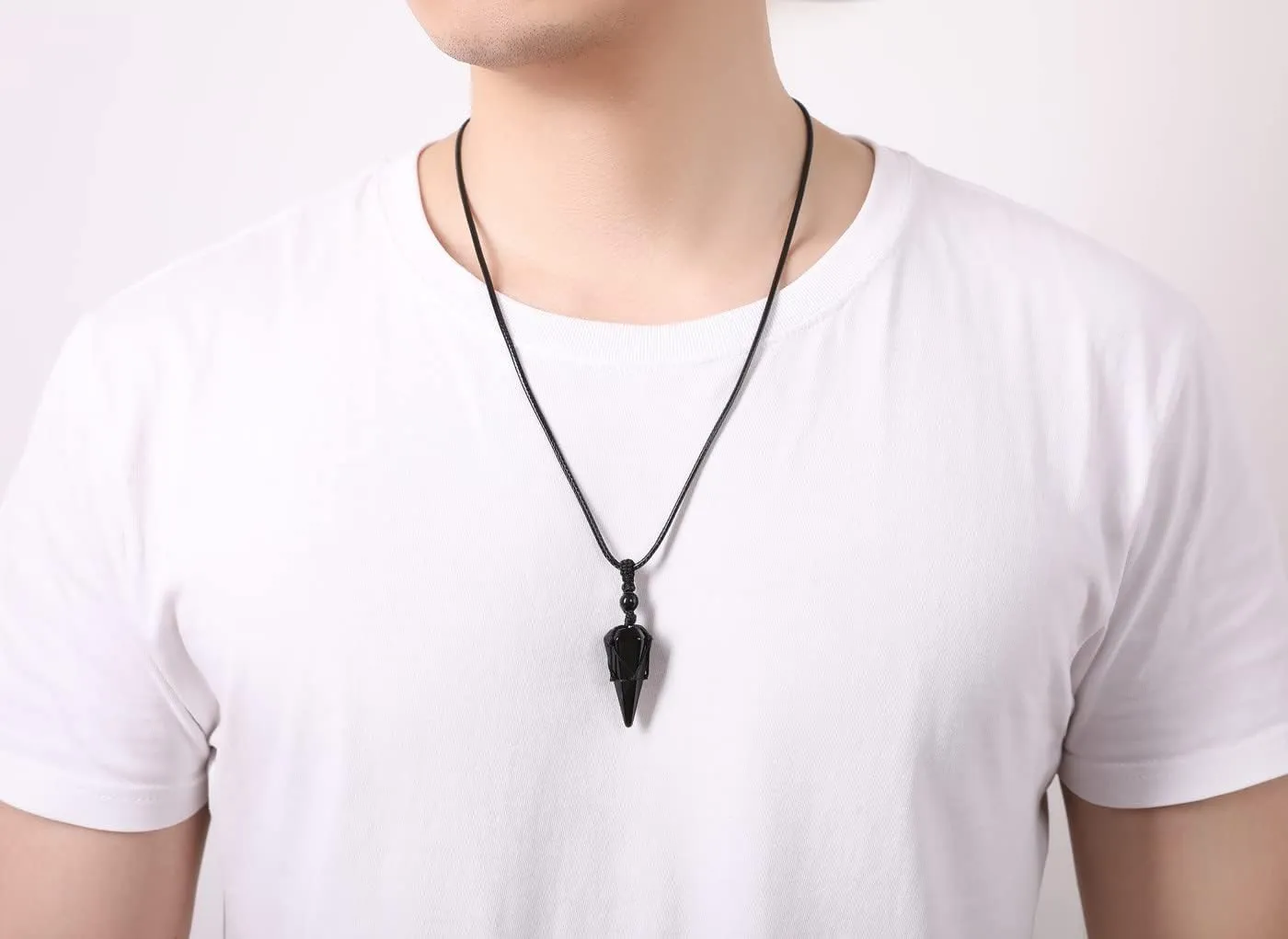 XIANNVXI Healing Crystal Stone Pointed Necklace Adjustable Black Rope Natural Gemstone Pendant Necklaces Jewelry for Men Women