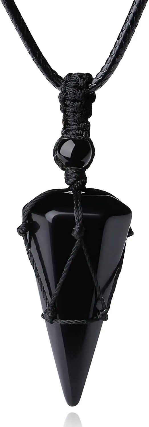 XIANNVXI Healing Crystal Stone Pointed Necklace Adjustable Black Rope Natural Gemstone Pendant Necklaces Jewelry for Men Women