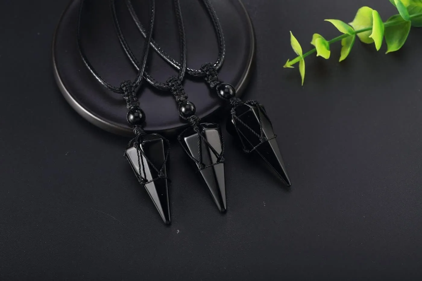 XIANNVXI Healing Crystal Stone Pointed Necklace Adjustable Black Rope Natural Gemstone Pendant Necklaces Jewelry for Men Women