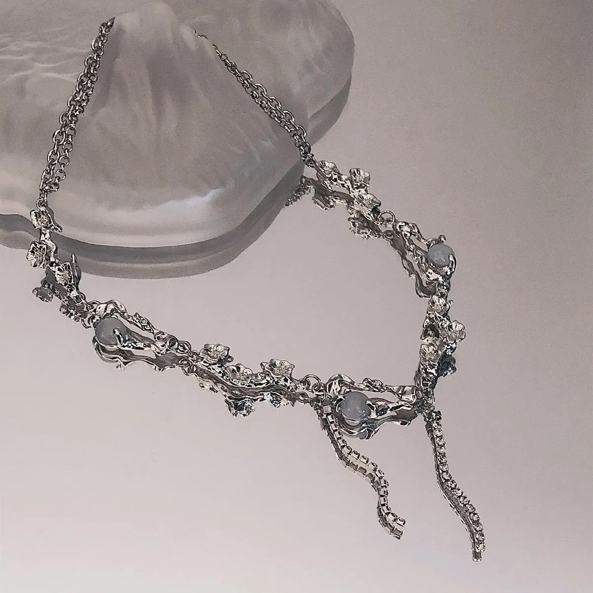 Y2K Accessories Fashion Peach Heart Water Drop Pendant Necklace Pink Crystal Egirl Sweet Cool Clavicle Chain Aesthetic Jewelry