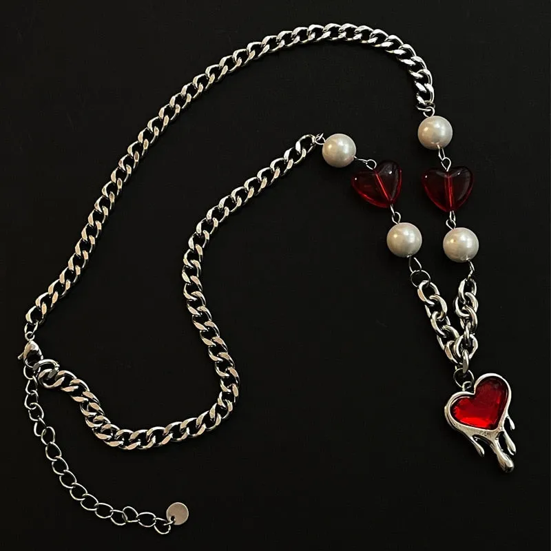 Y2K Accessories Fashion Peach Heart Water Drop Pendant Necklace Pink Crystal Egirl Sweet Cool Clavicle Chain Aesthetic Jewelry