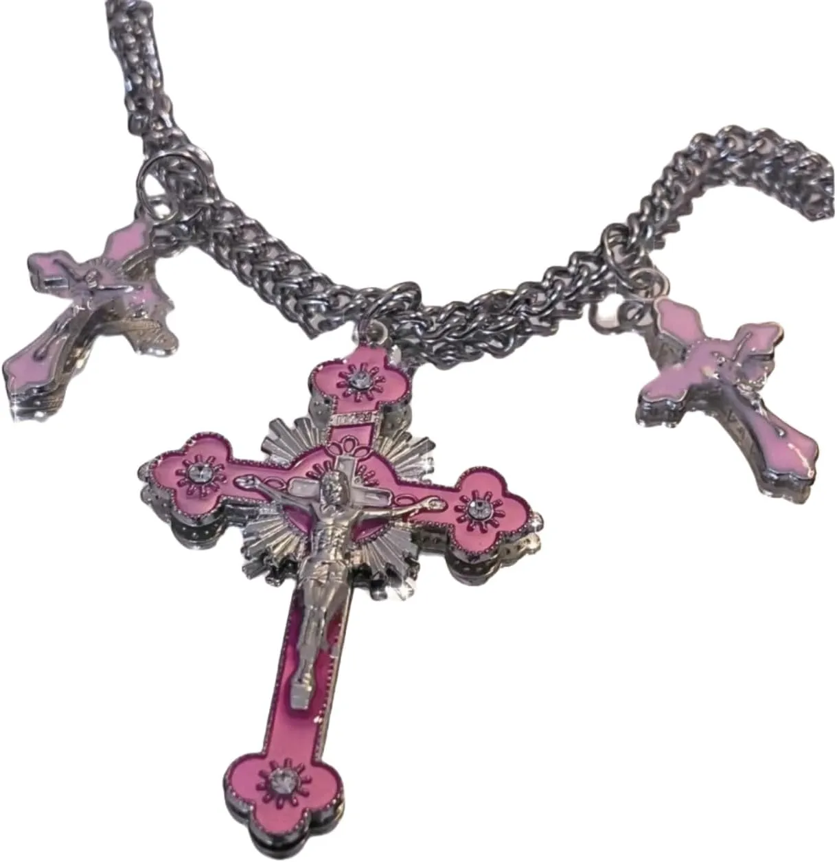 Y2k Cross Pendant Necklace for Women Gothic Pink Fashion Metal Chains Chokers Party Jewelry